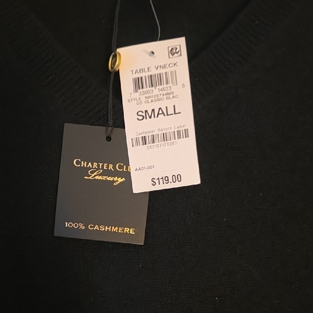 Charter Club Cashmere Black V-Neck Sweater - Picture 2 of 3